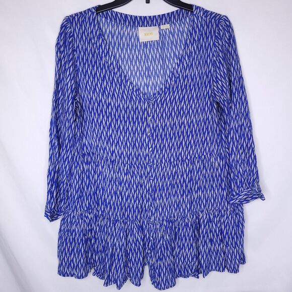 Maeve Anthropologie Blouse Medium Blue, White Lila Peplum - Picture 1 of 13